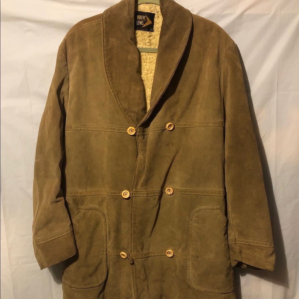 Robert Lewis Men's Brown Suede Coat with Faux Shearling Lining